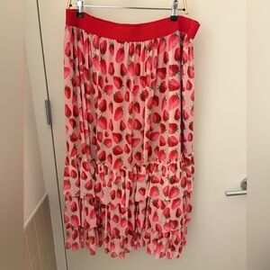 Eva Franco for Anthropologie Strawberry Print Tiered Midi Skirt